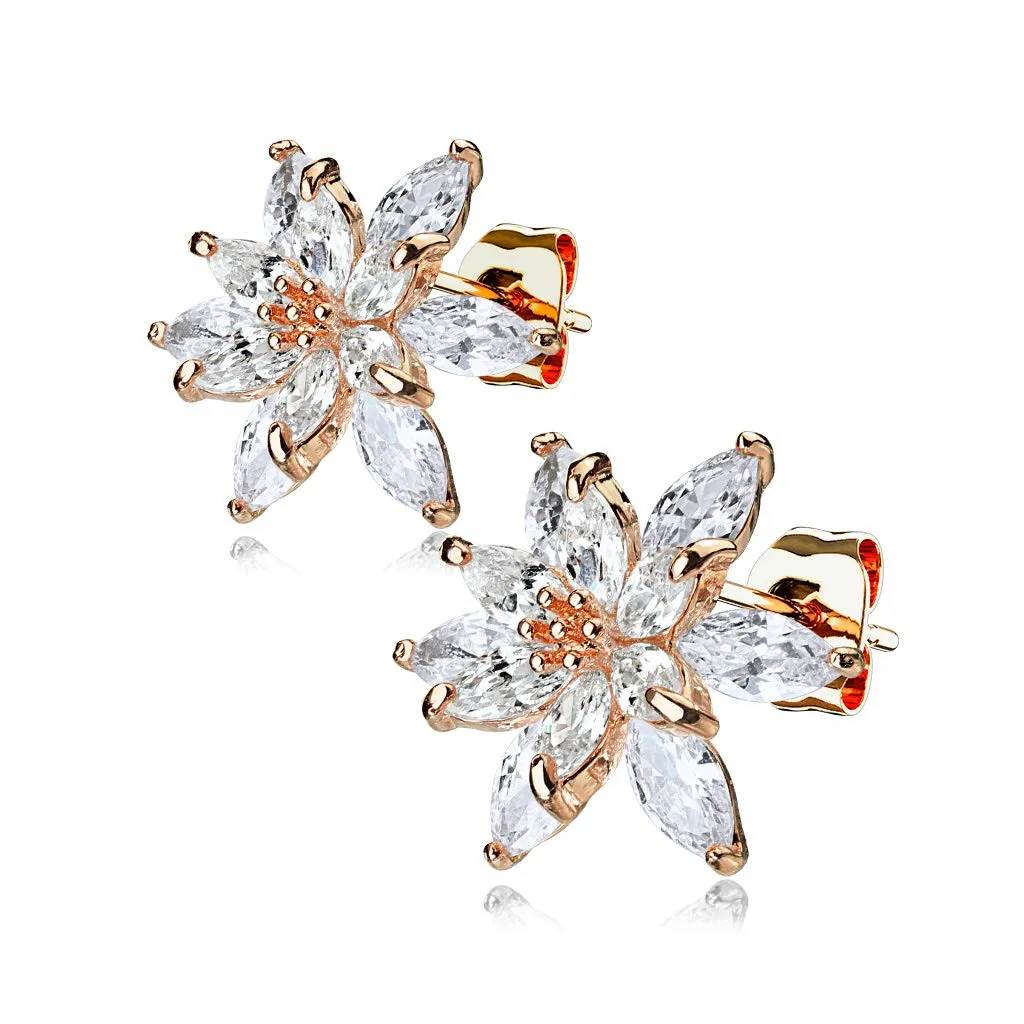 Pair of Double Tiered CZ Flower 316L Surgical Steel WildKlass Post Earring Studs