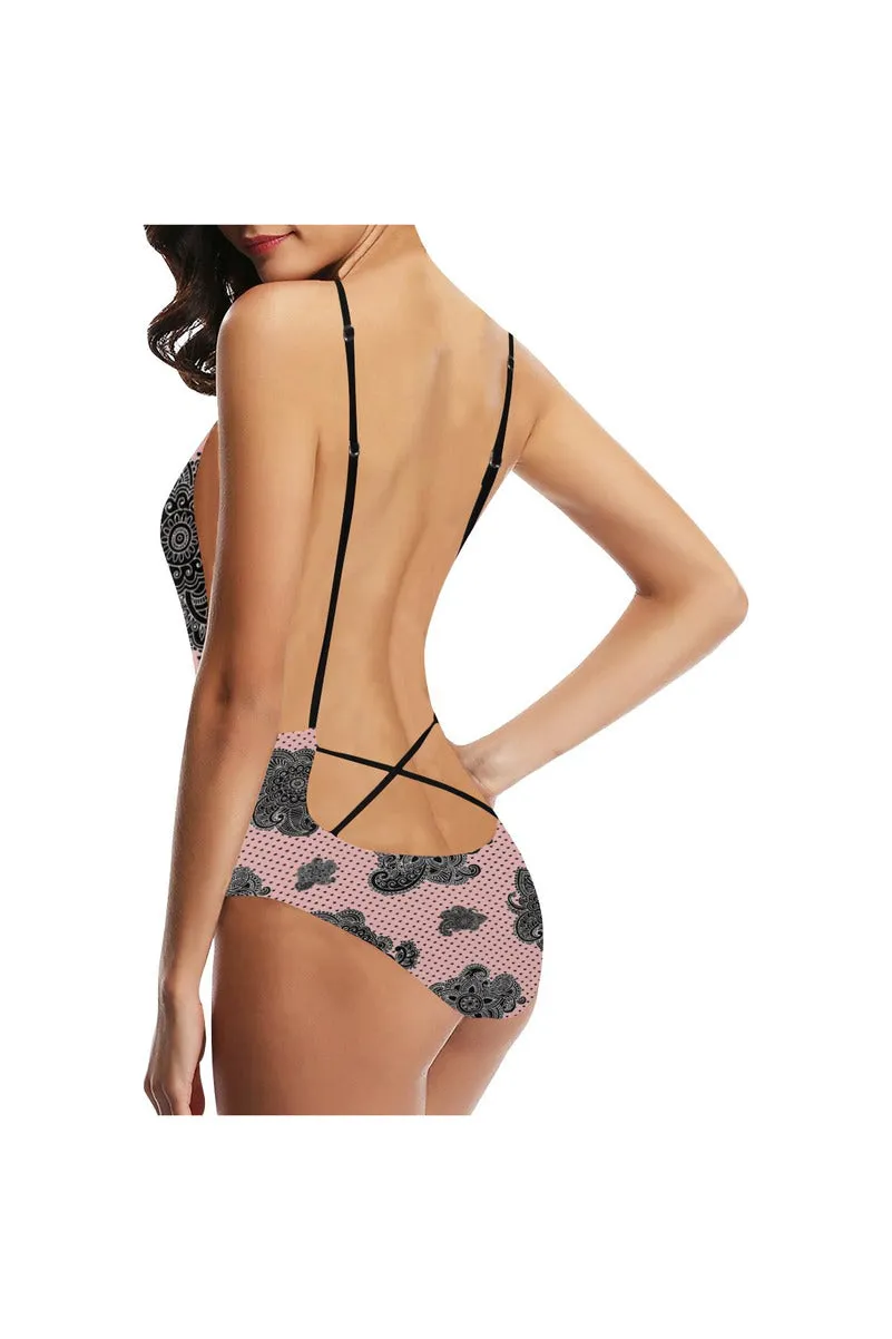 Paisley Hearts Sexy Lacing Backless One-Piece Swimsuit