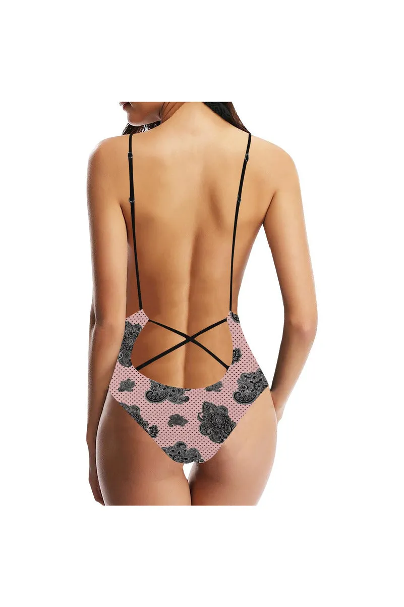 Paisley Hearts Sexy Lacing Backless One-Piece Swimsuit