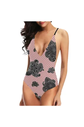 Paisley Hearts Sexy Lacing Backless One-Piece Swimsuit