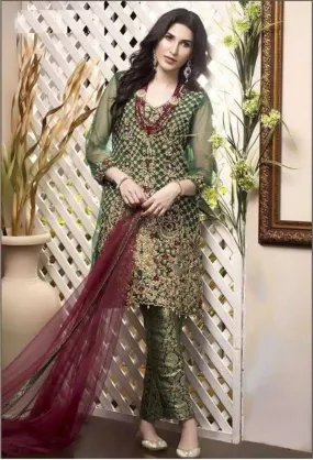 Pakistani Green Sanober Premium Luxurious Dress 0068A