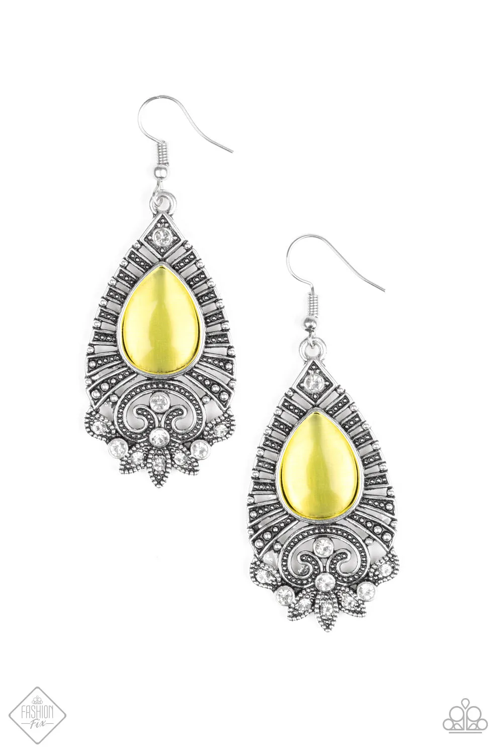 Paparazzi Accessories  - Majestically Malibu #E115/Peg/D6 - Yellow Earrings