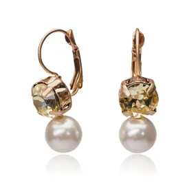 Pearl and yellow square crystal earrings