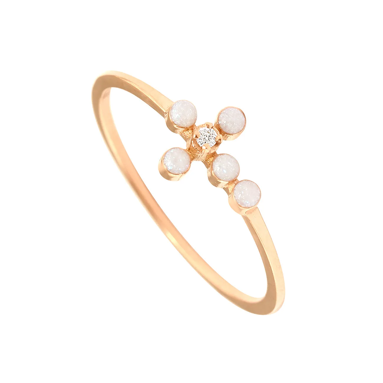 Pearled Cross Diamond Opal Ring, Rose Gold, Size 5.75