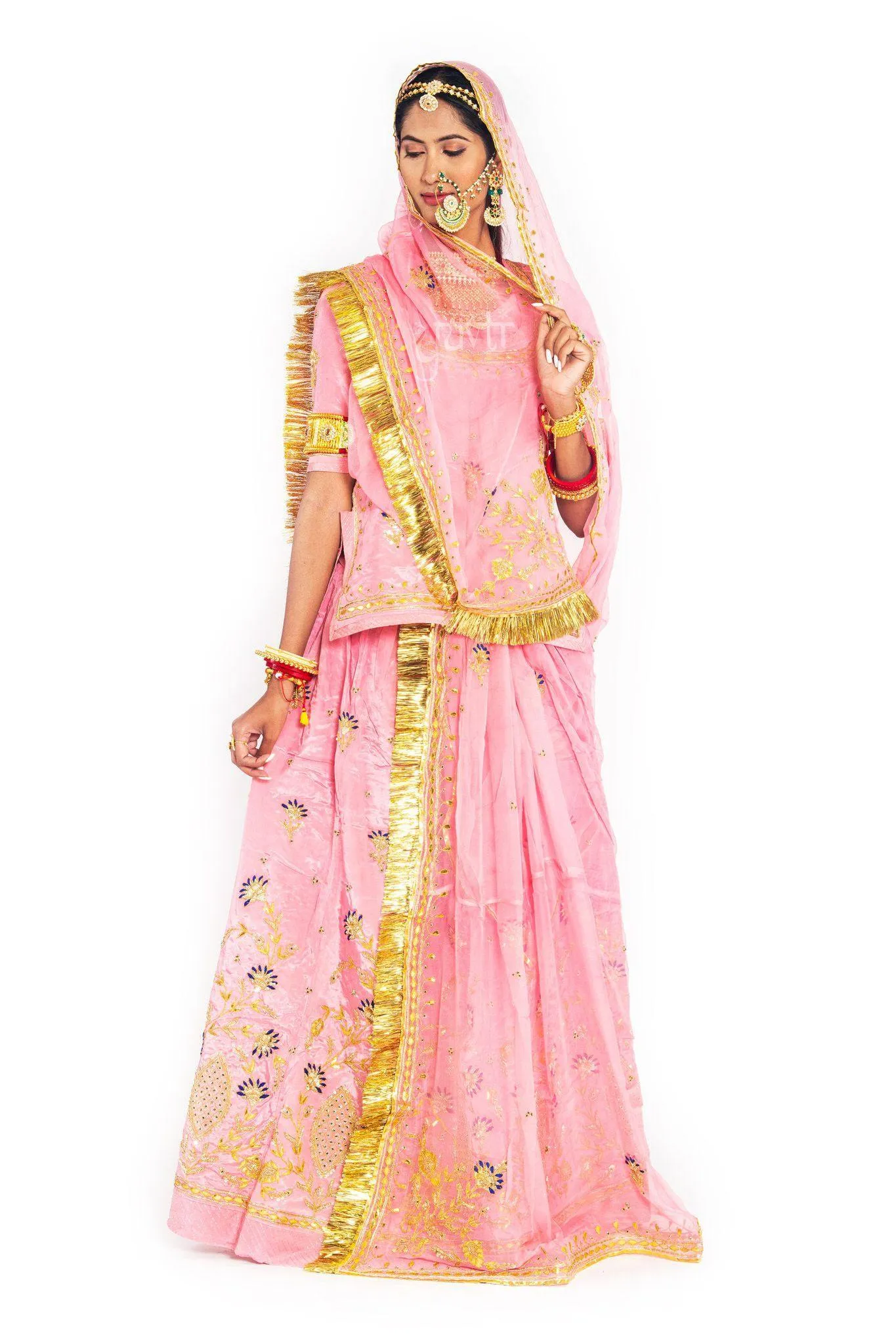 Pink Gota Patti Zardosi Resham Satin Rajputi Poshak