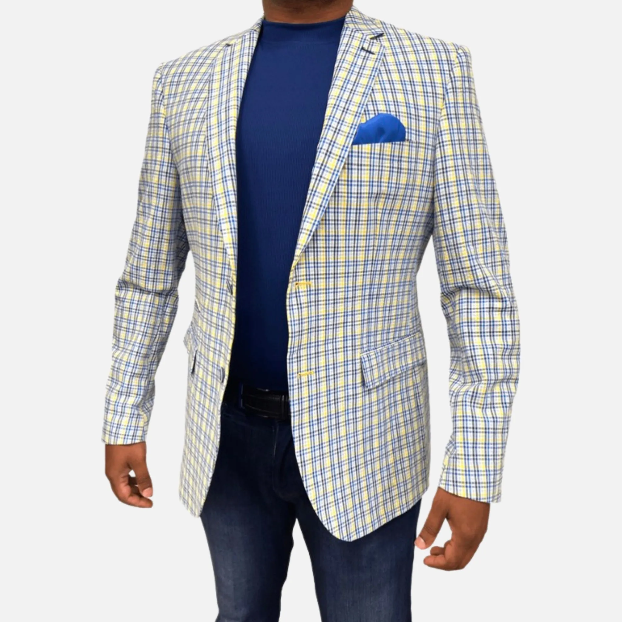 Plaid Blue Men’s Searsucker Blazer | Clearance Sale