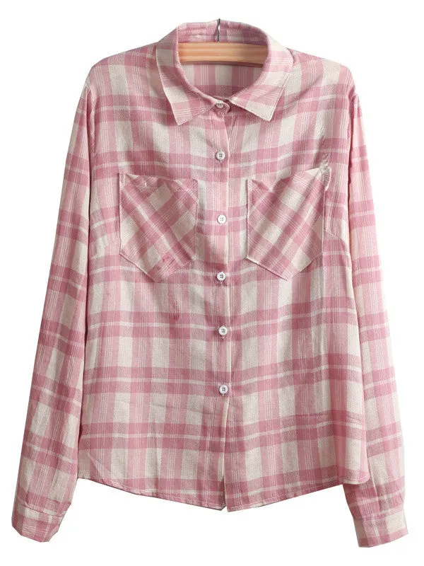 Plaid Casual Loose Button Down Shirt