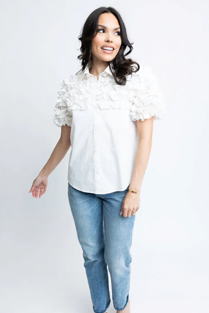 Poplin Ruffle Button Up Top