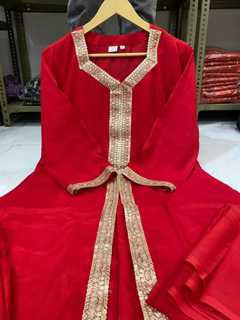 Red Zari Gotta Work Aline Long Salwar Suit