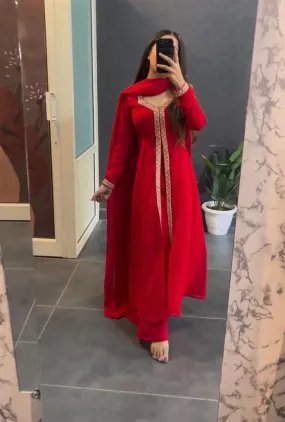 Red Zari Gotta Work Aline Long Salwar Suit