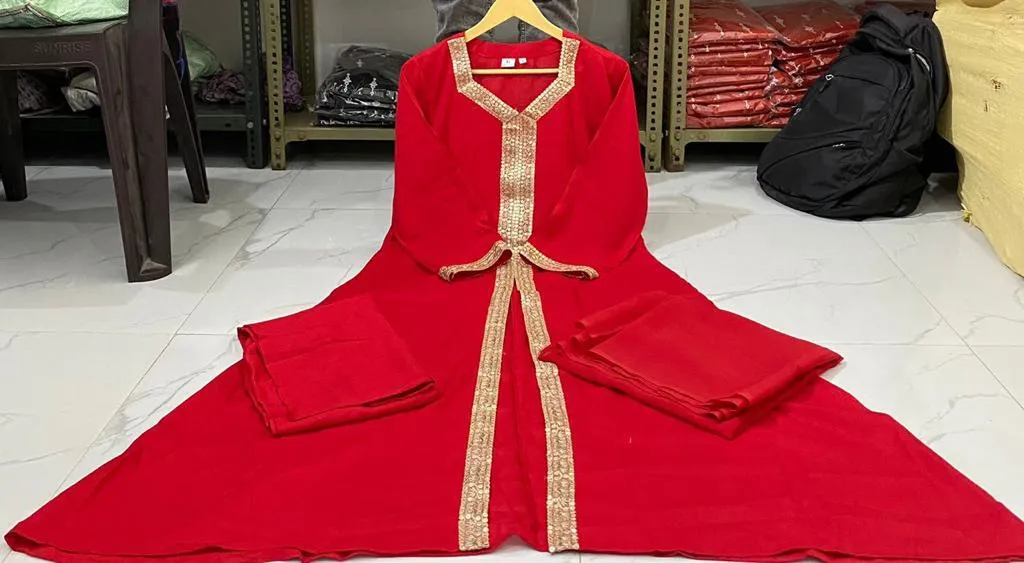 Red Zari Gotta Work Aline Long Salwar Suit