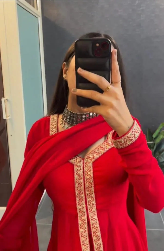 Red Zari Gotta Work Aline Long Salwar Suit