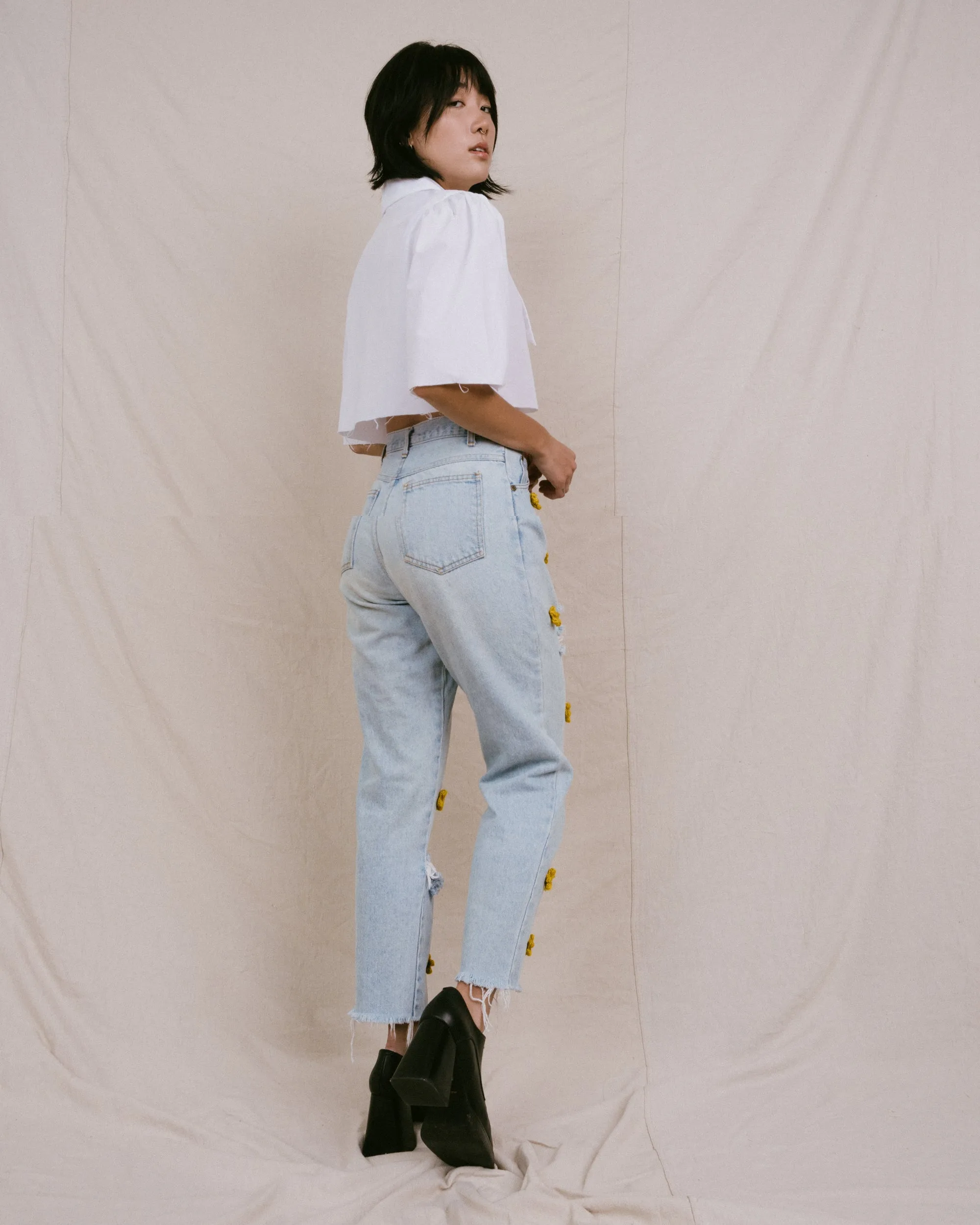 Remade Vintage Flower Denim Pants (S)