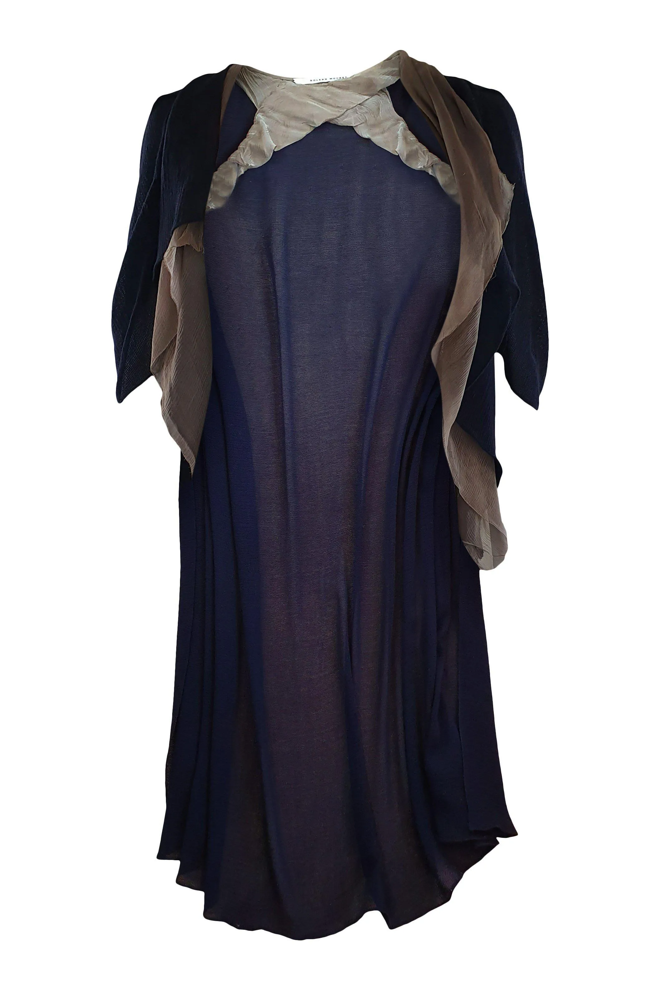 ROLAND MOURET Navy Blue Wool Blend Dress and Cape Set (UK 10)