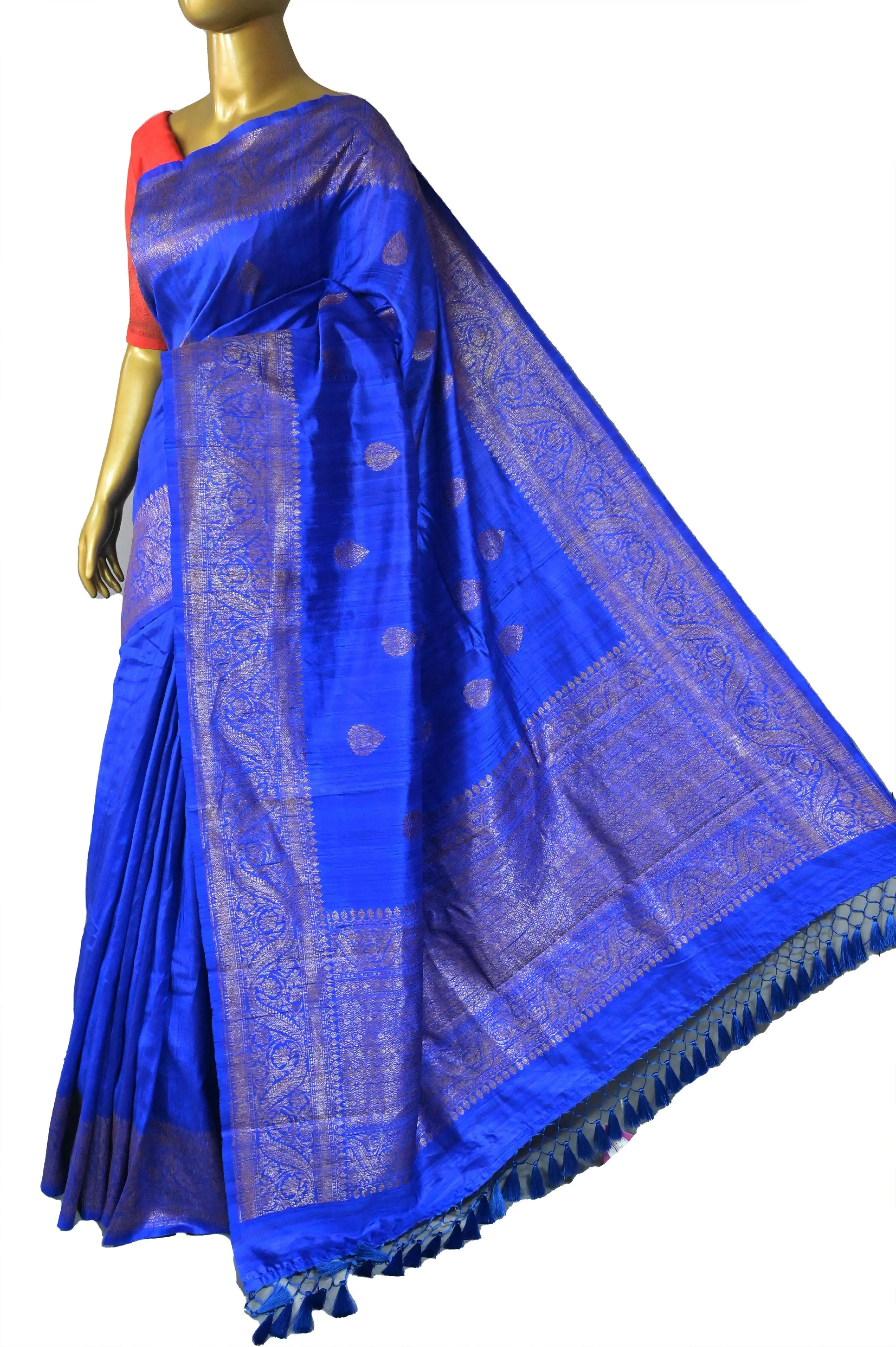 Royal Blue Color Pure Raw Silk Banarasi Saree