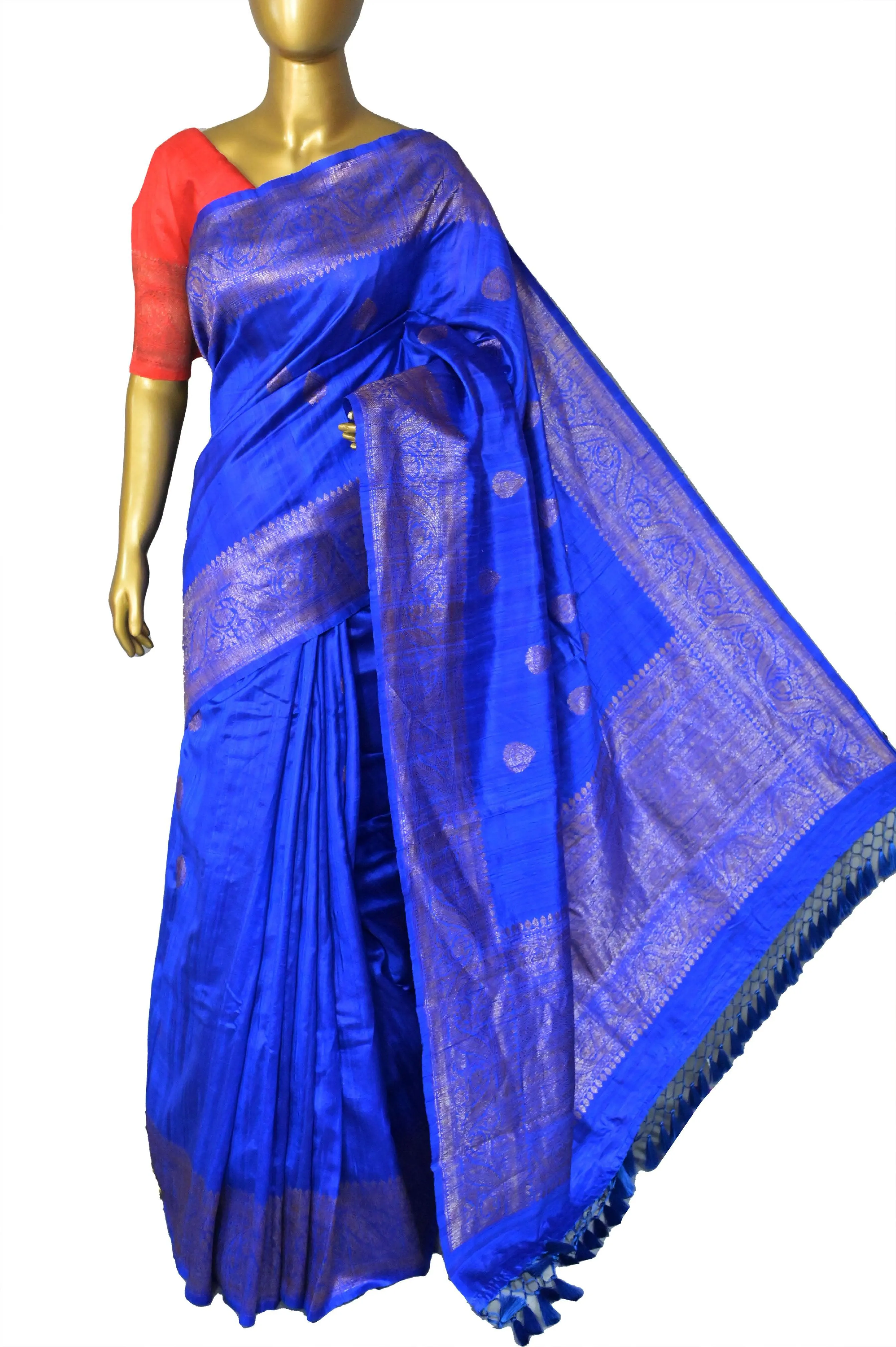 Royal Blue Color Pure Raw Silk Banarasi Saree