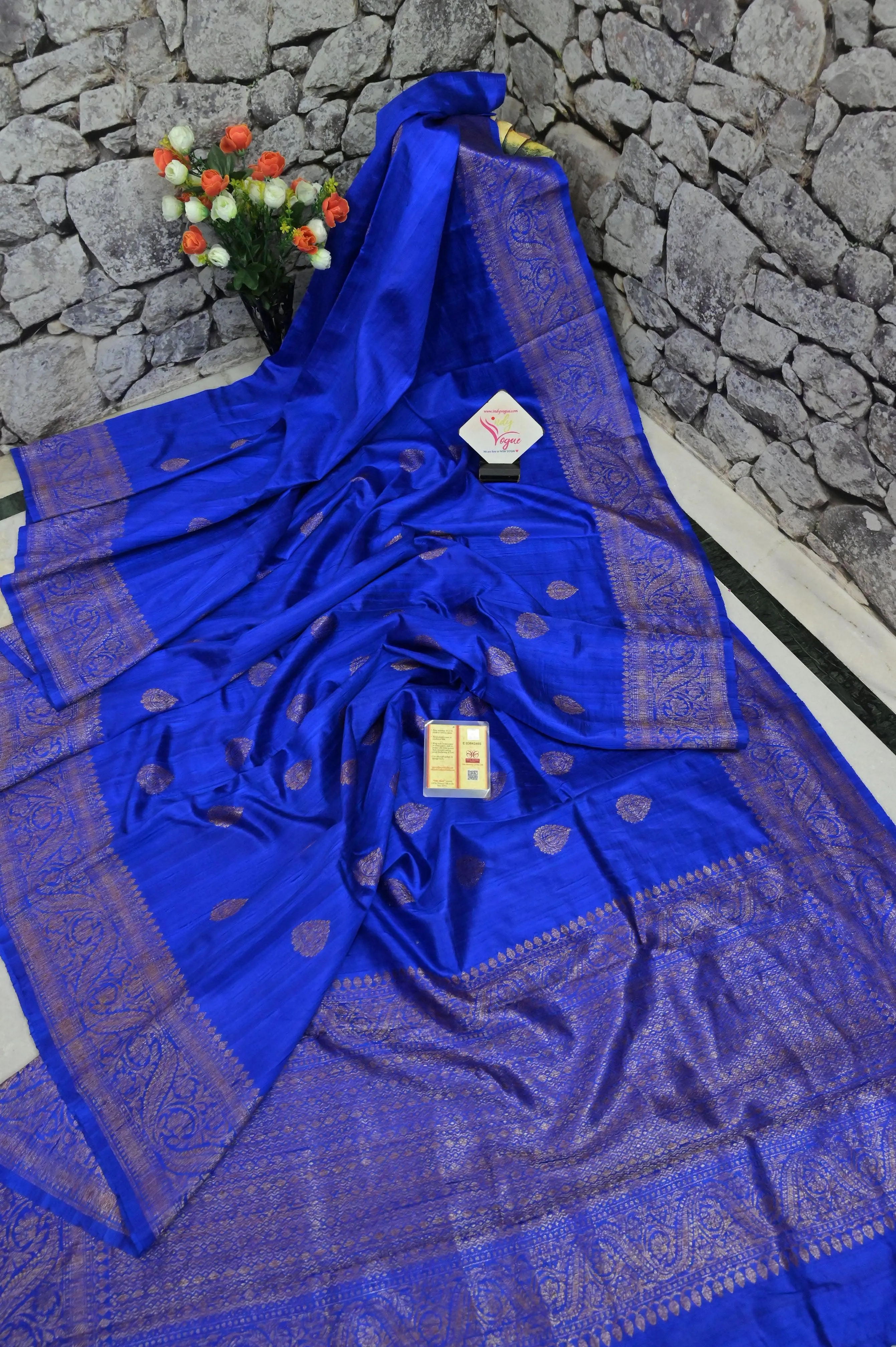 Royal Blue Color Pure Raw Silk Banarasi Saree