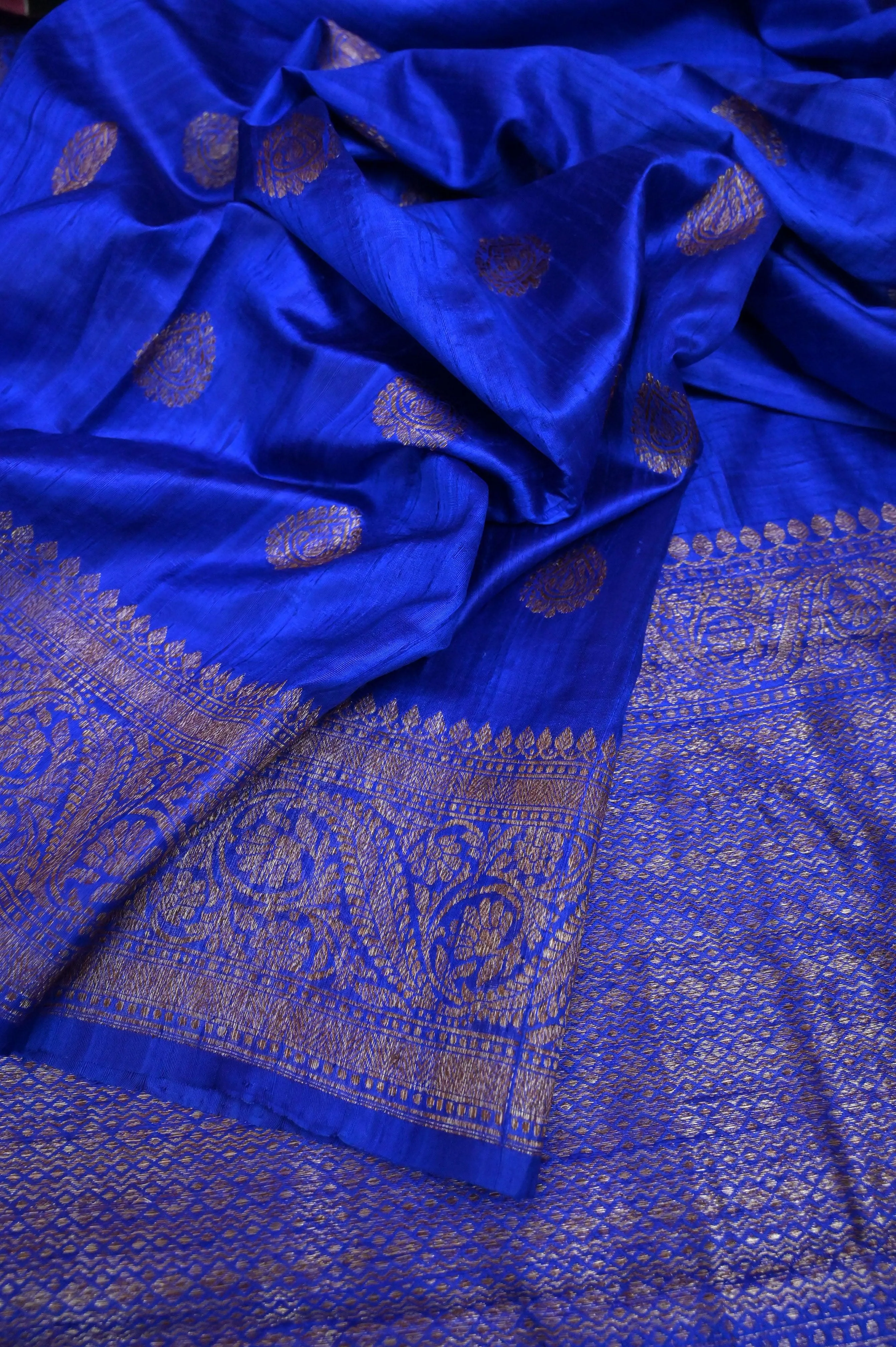 Royal Blue Color Pure Raw Silk Banarasi Saree