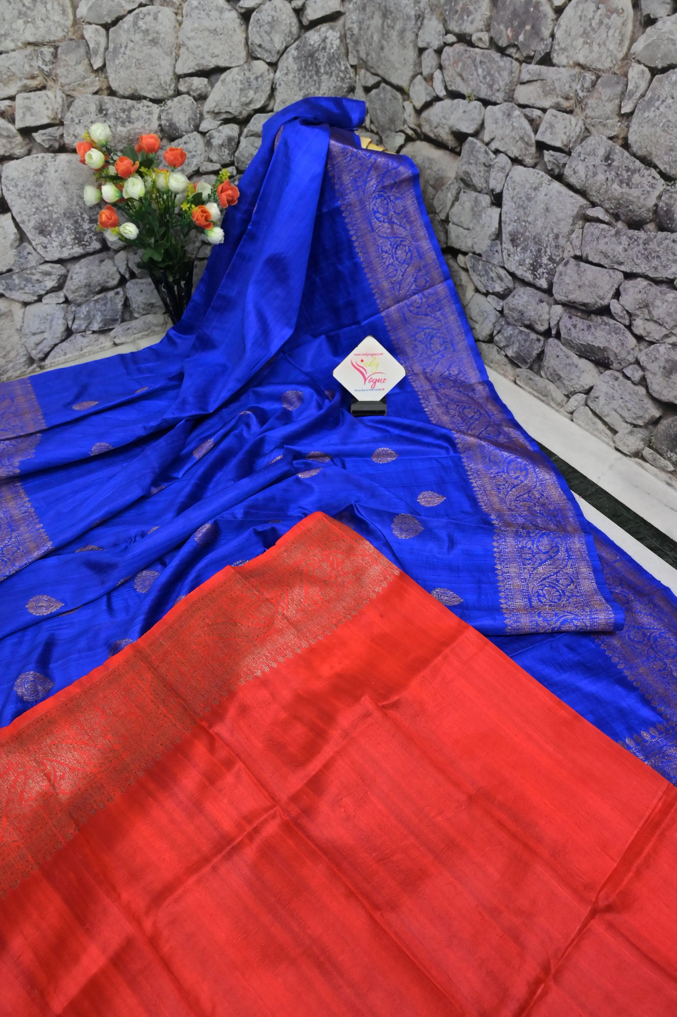 Royal Blue Color Pure Raw Silk Banarasi Saree