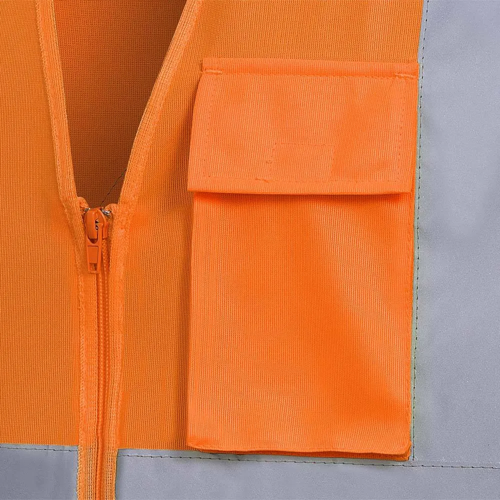 Safety Vest - Pioneer Hi-Viz Orange Front Zip Safety Vest with 2 Tape, 6962