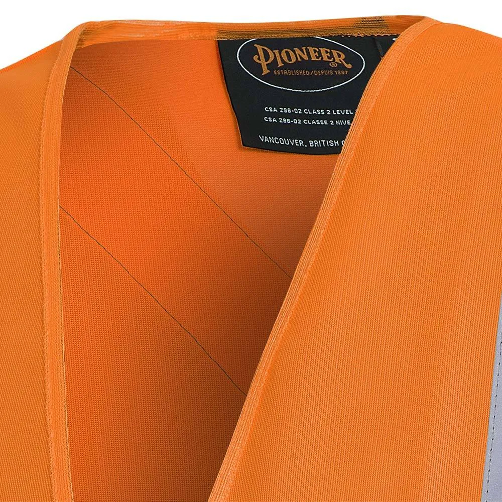 Safety Vest - Pioneer Hi-Viz Orange Front Zip Safety Vest with 2 Tape, 6962