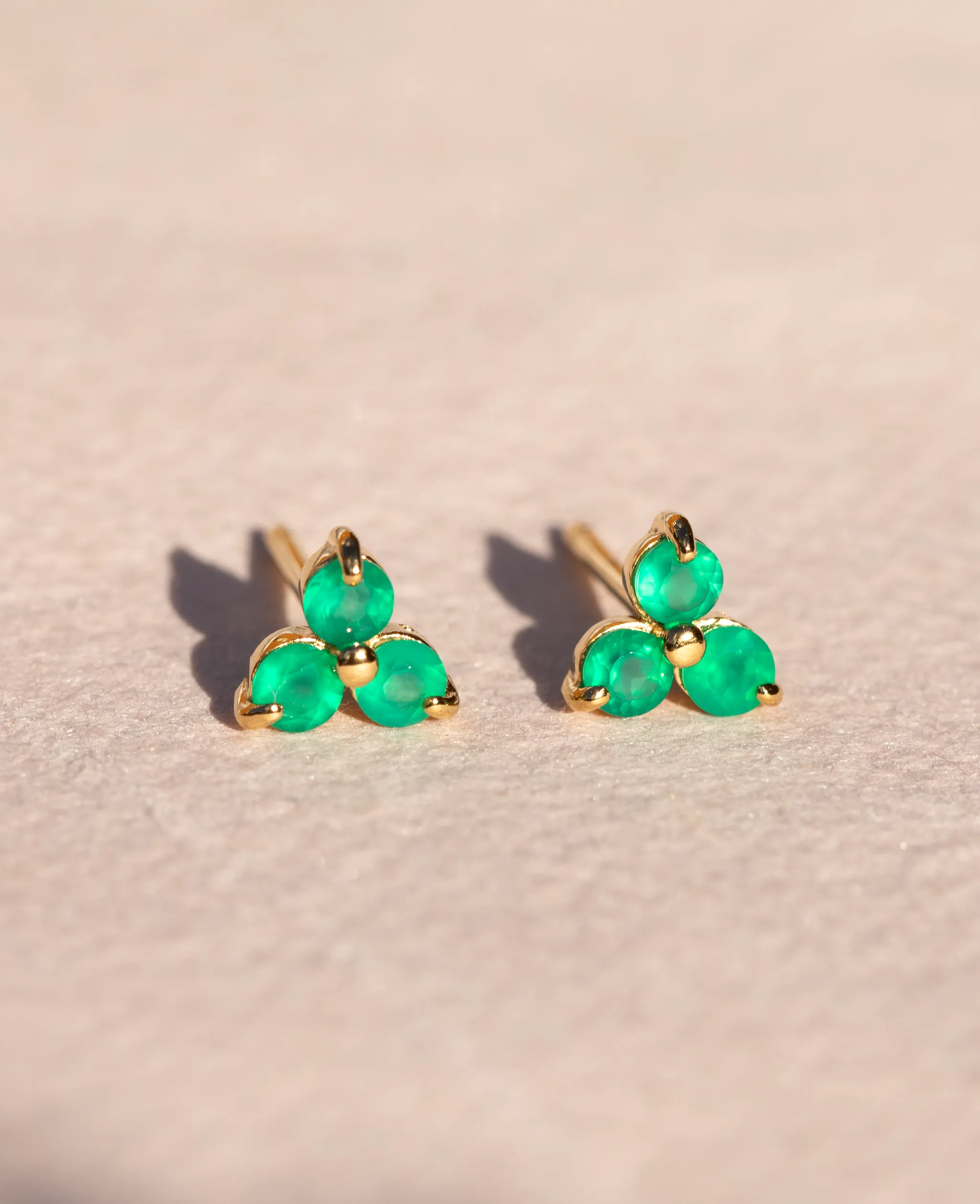 *SAMPLE SALE* Green Onyx Large Fleur Studs Gold