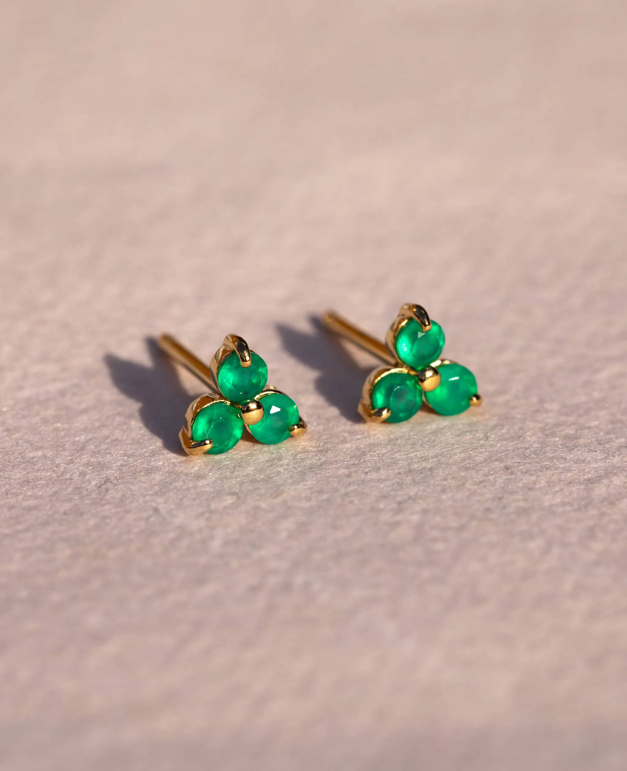 *SAMPLE SALE* Green Onyx Large Fleur Studs Gold