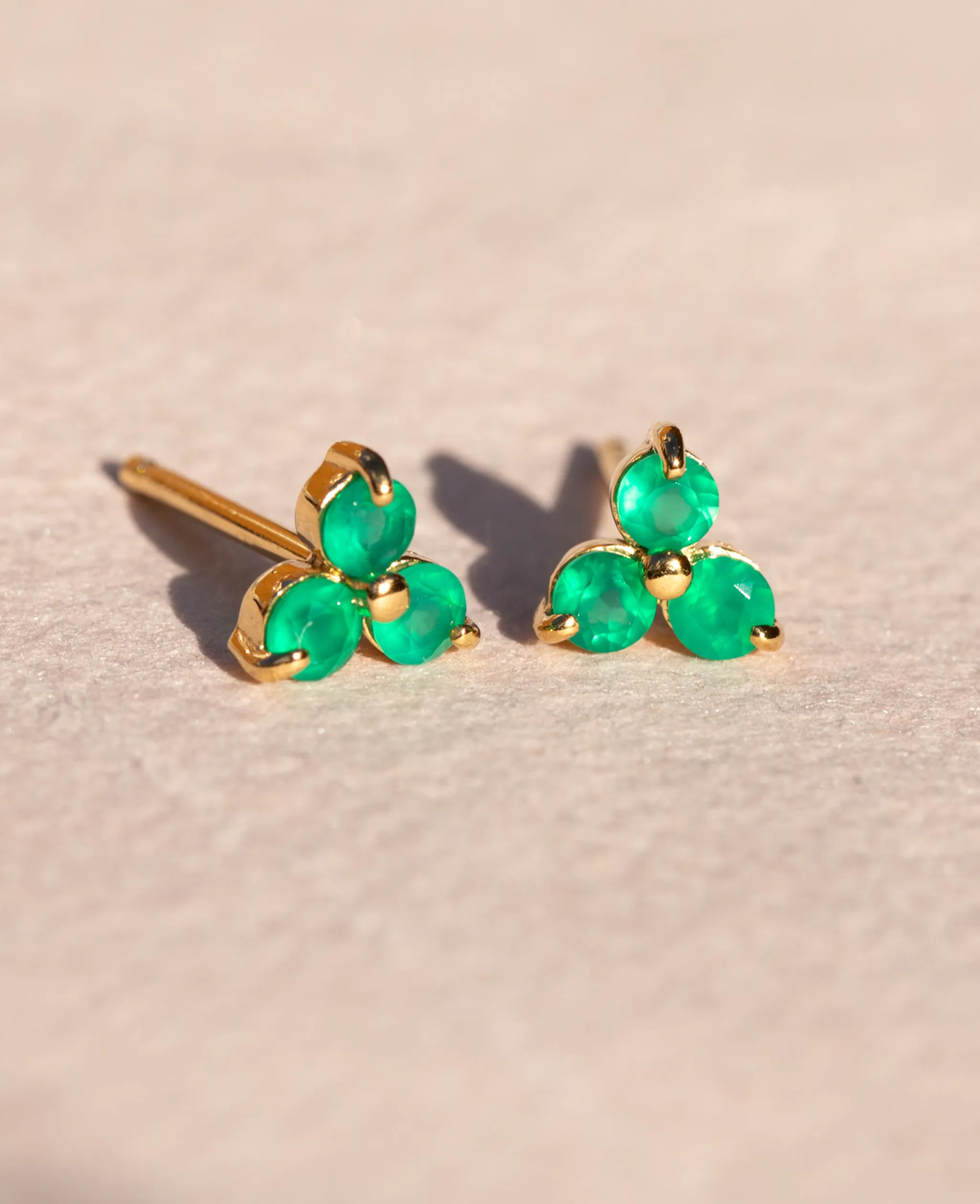 *SAMPLE SALE* Green Onyx Large Fleur Studs Gold