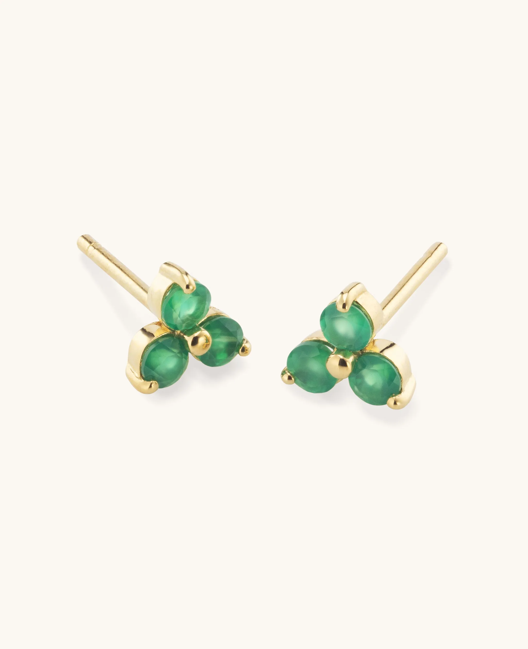 *SAMPLE SALE* Green Onyx Large Fleur Studs Gold