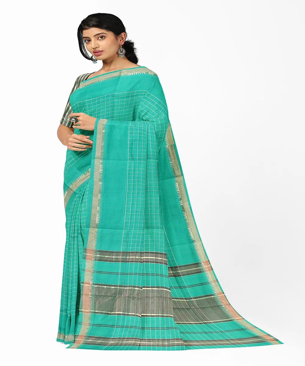 Sea green checks handwoven rajahmundry cotton saree