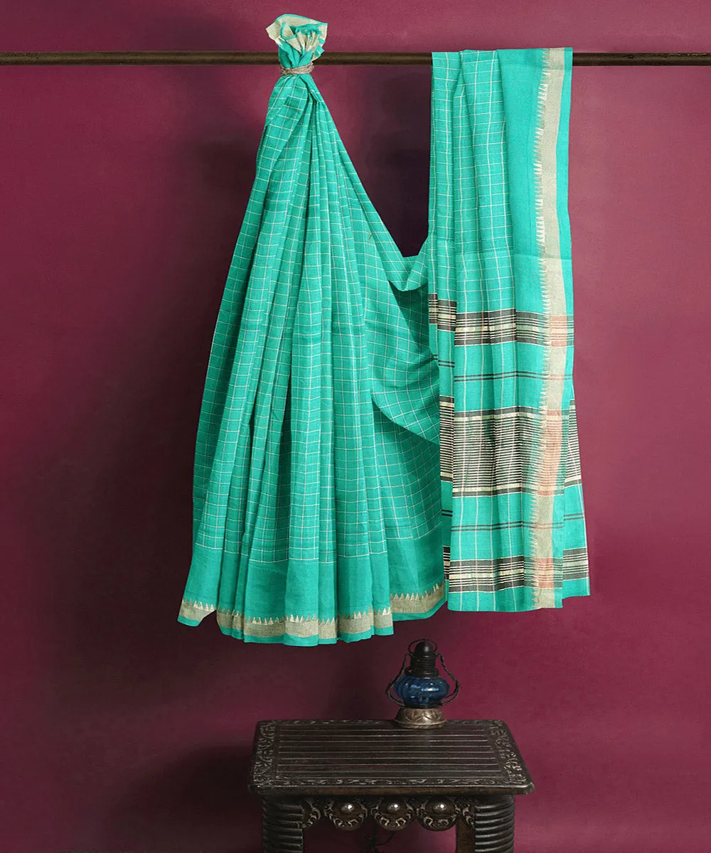 Sea green checks handwoven rajahmundry cotton saree