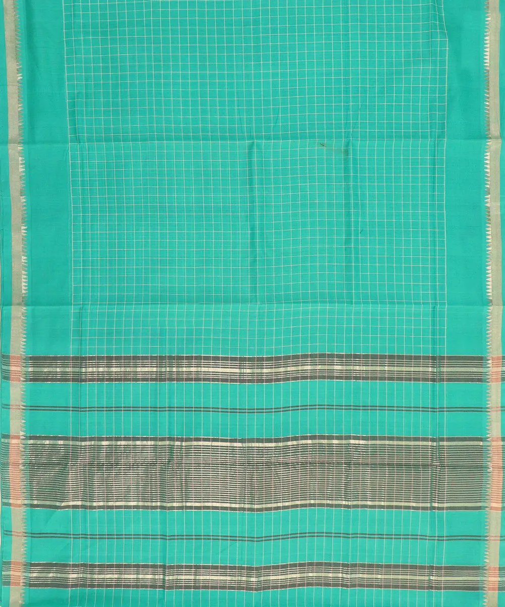 Sea green checks handwoven rajahmundry cotton saree