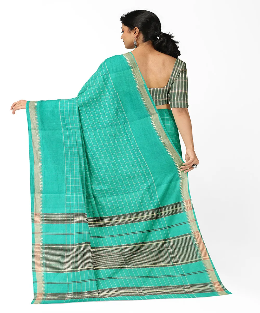 Sea green checks handwoven rajahmundry cotton saree