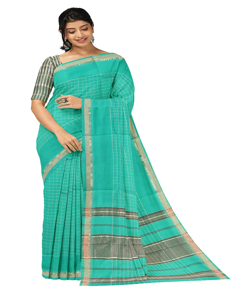 Sea green checks handwoven rajahmundry cotton saree