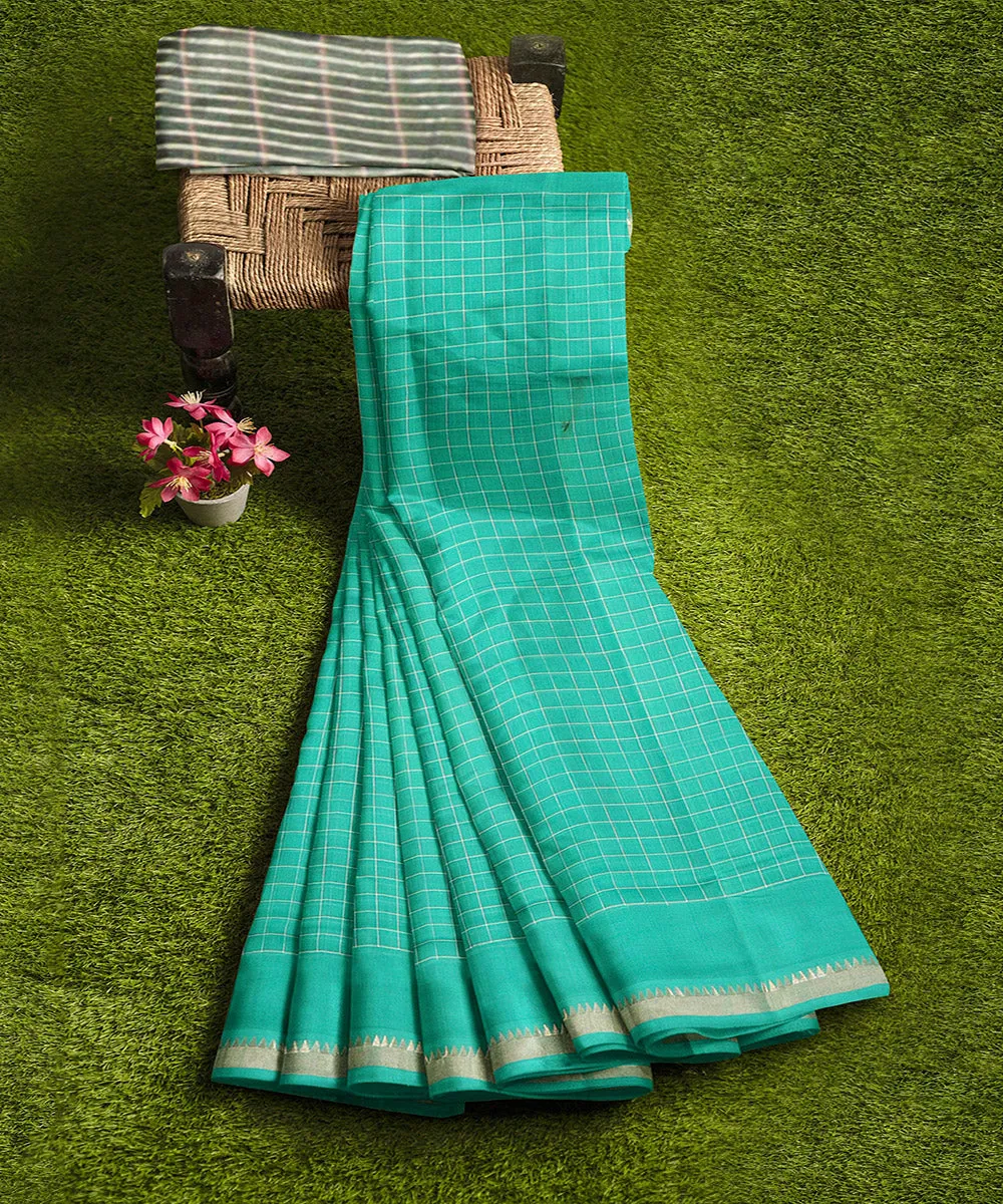 Sea green checks handwoven rajahmundry cotton saree