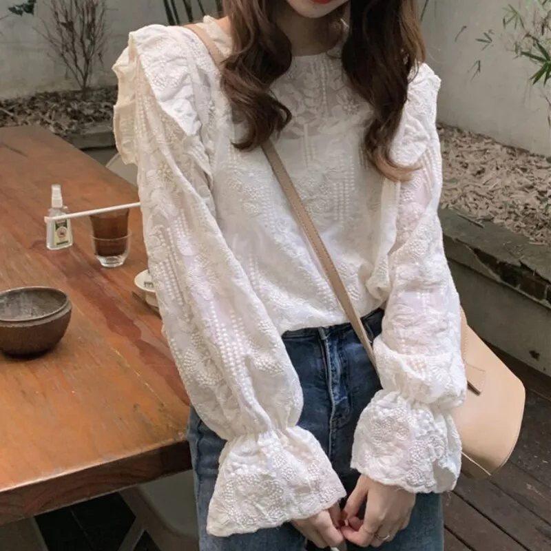 See-Through Blouse With Flare Sleeves