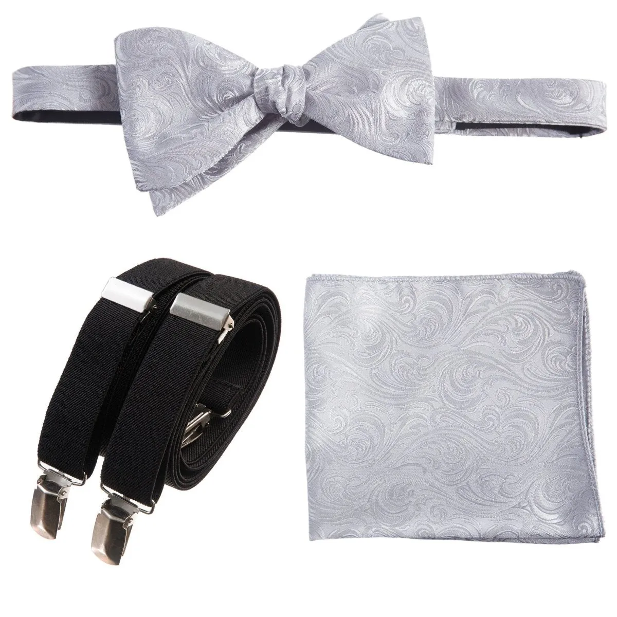 Self-tie Bow Tie & Pocket Square Paisley Jacquard with Adjustable Stretch Suspender