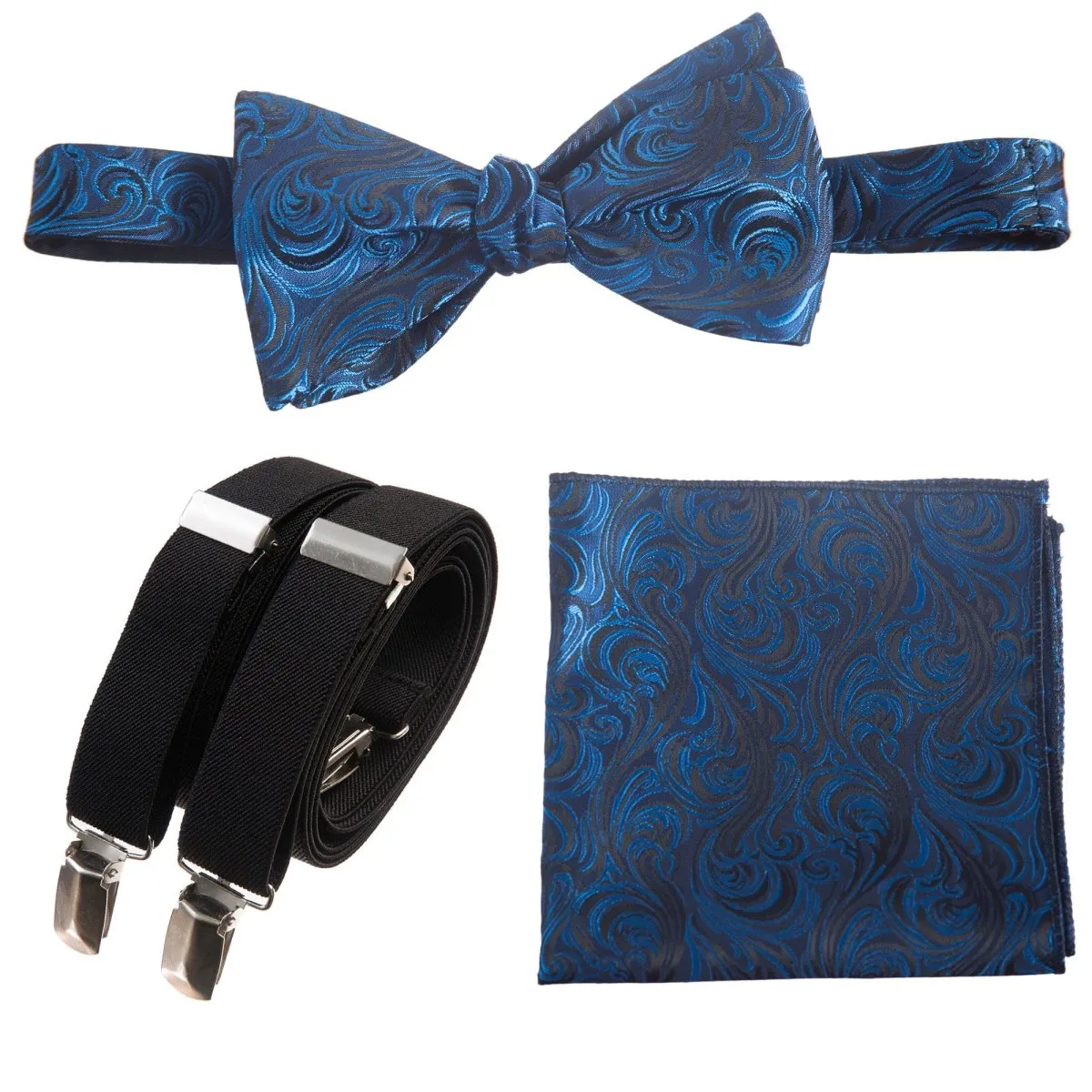 Self-tie Bow Tie & Pocket Square Paisley Jacquard with Adjustable Stretch Suspender