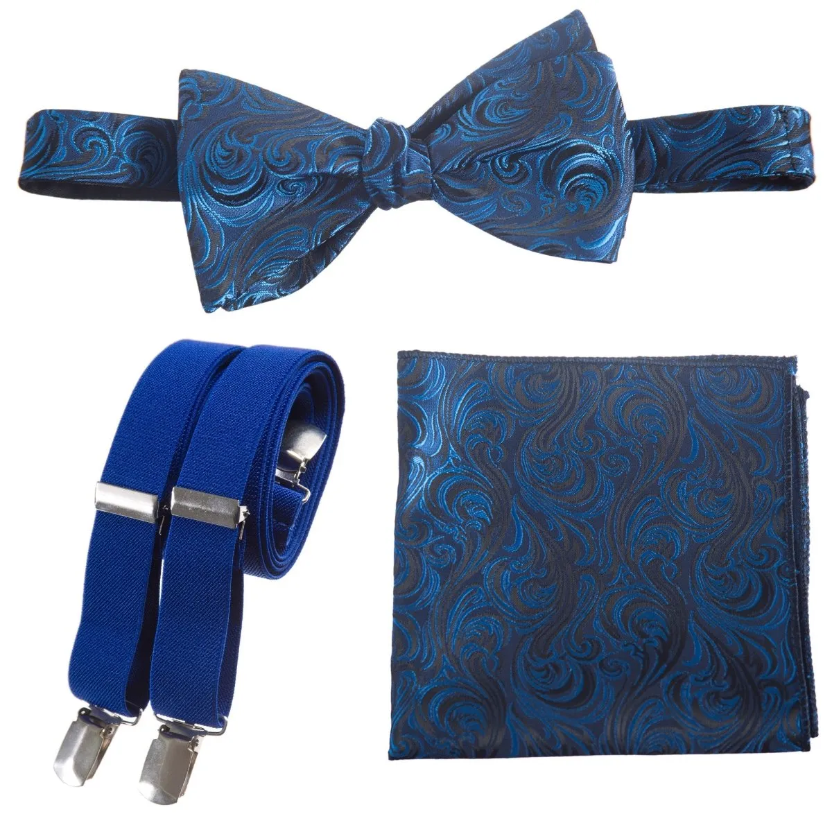 Self-tie Bow Tie & Pocket Square Paisley Jacquard with Adjustable Stretch Suspender