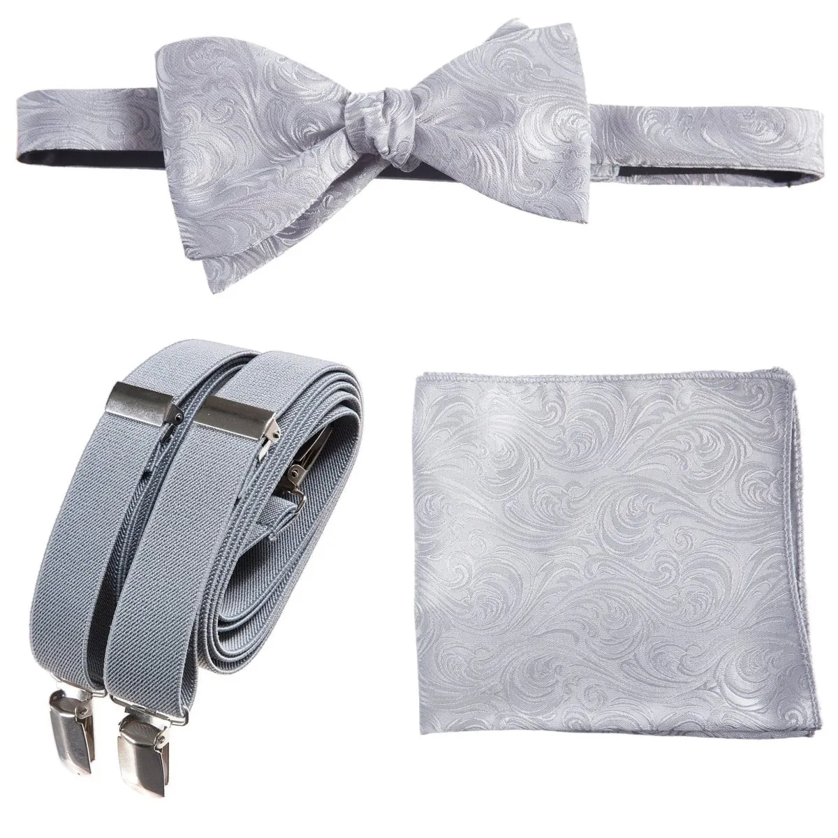 Self-tie Bow Tie & Pocket Square Paisley Jacquard with Adjustable Stretch Suspender