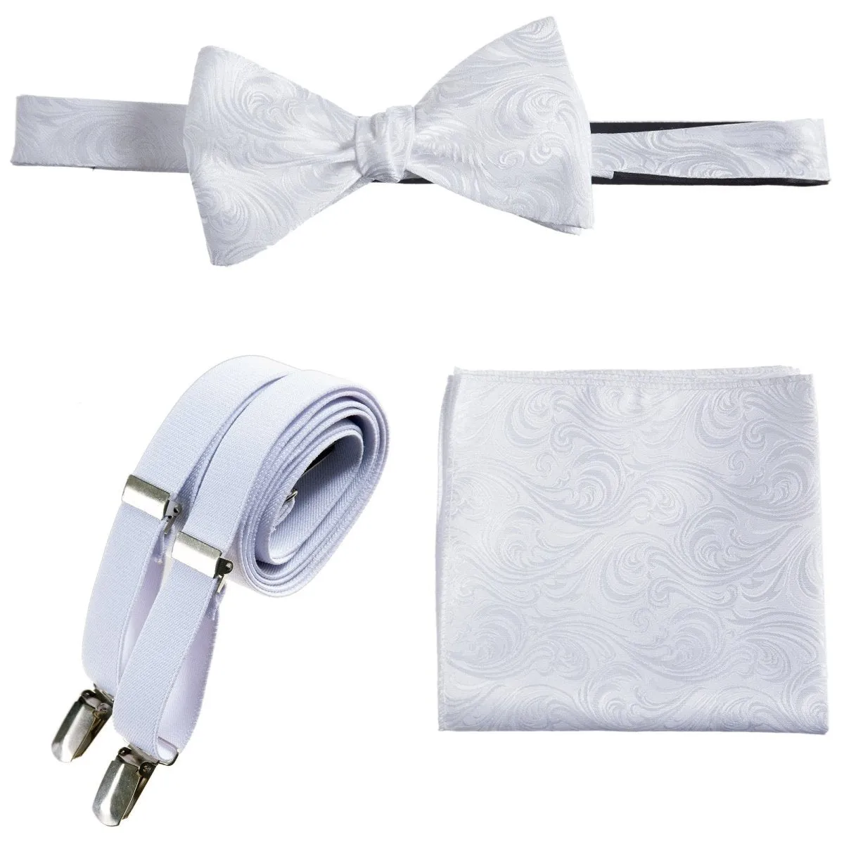 Self-tie Bow Tie & Pocket Square Paisley Jacquard with Adjustable Stretch Suspender