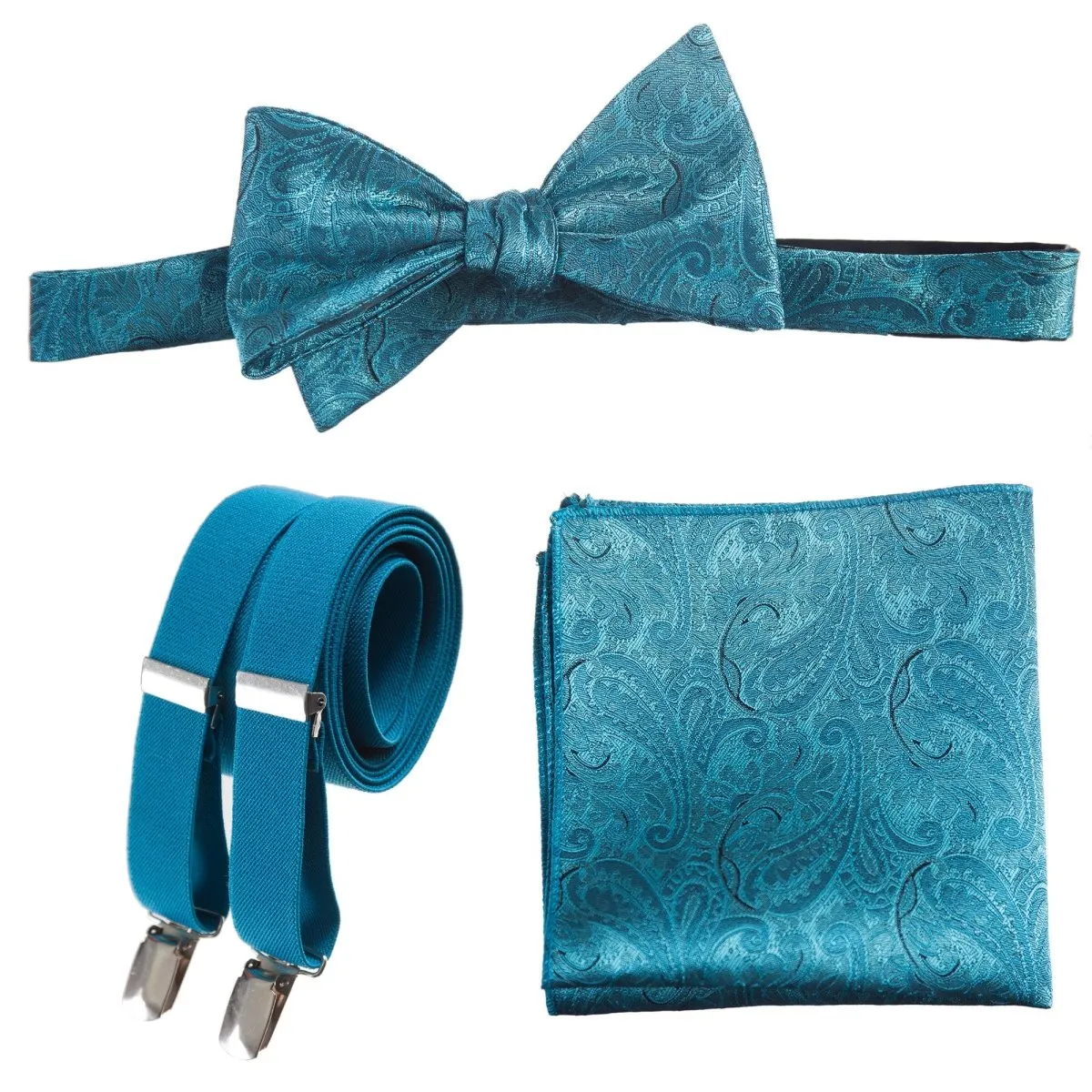 Self-tie Bow Tie & Pocket Square Paisley Jacquard with Adjustable Stretch Suspender