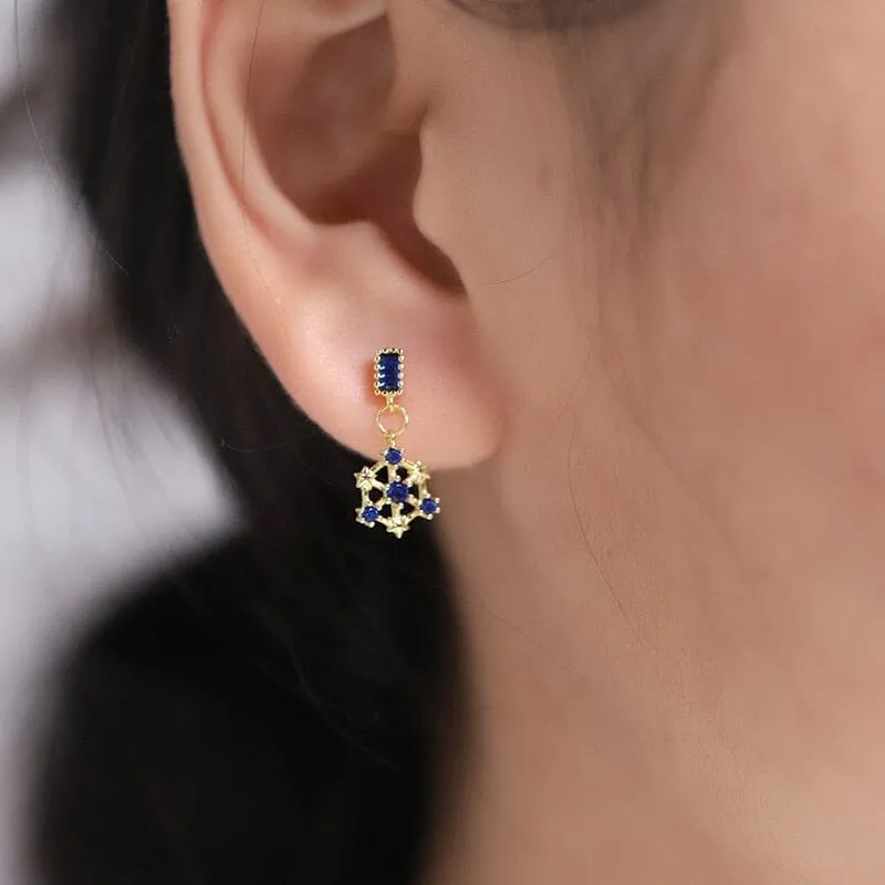 Simple Retro Snowflake Sapphire Earrings - S925 Sterling Silver