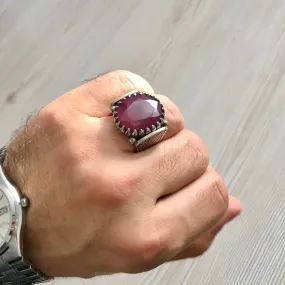 Sterling Silver Natural Ruby Mens Jewelry Ring Gemstone Unique Handmade