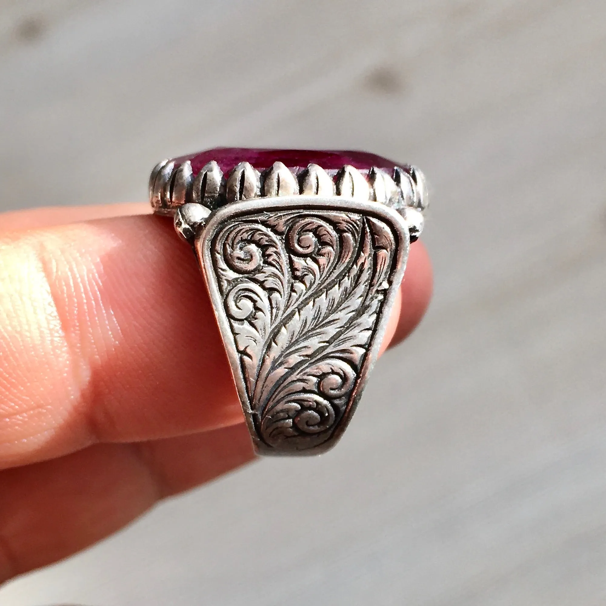 Sterling Silver Natural Ruby Mens Jewelry Ring Gemstone Unique Handmade