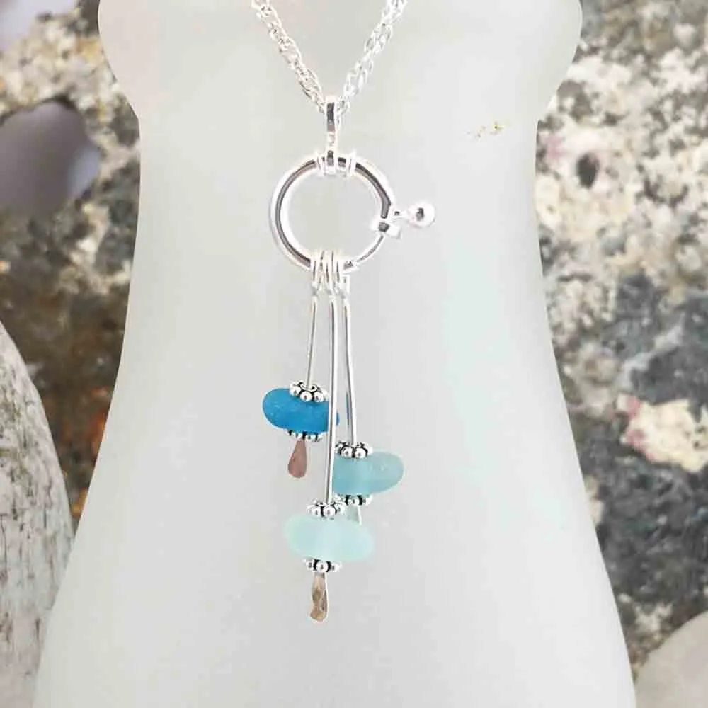 Sunny Turquoise, Aqua, and Seafoam Sea Glass Sea Spray Necklace | #1669