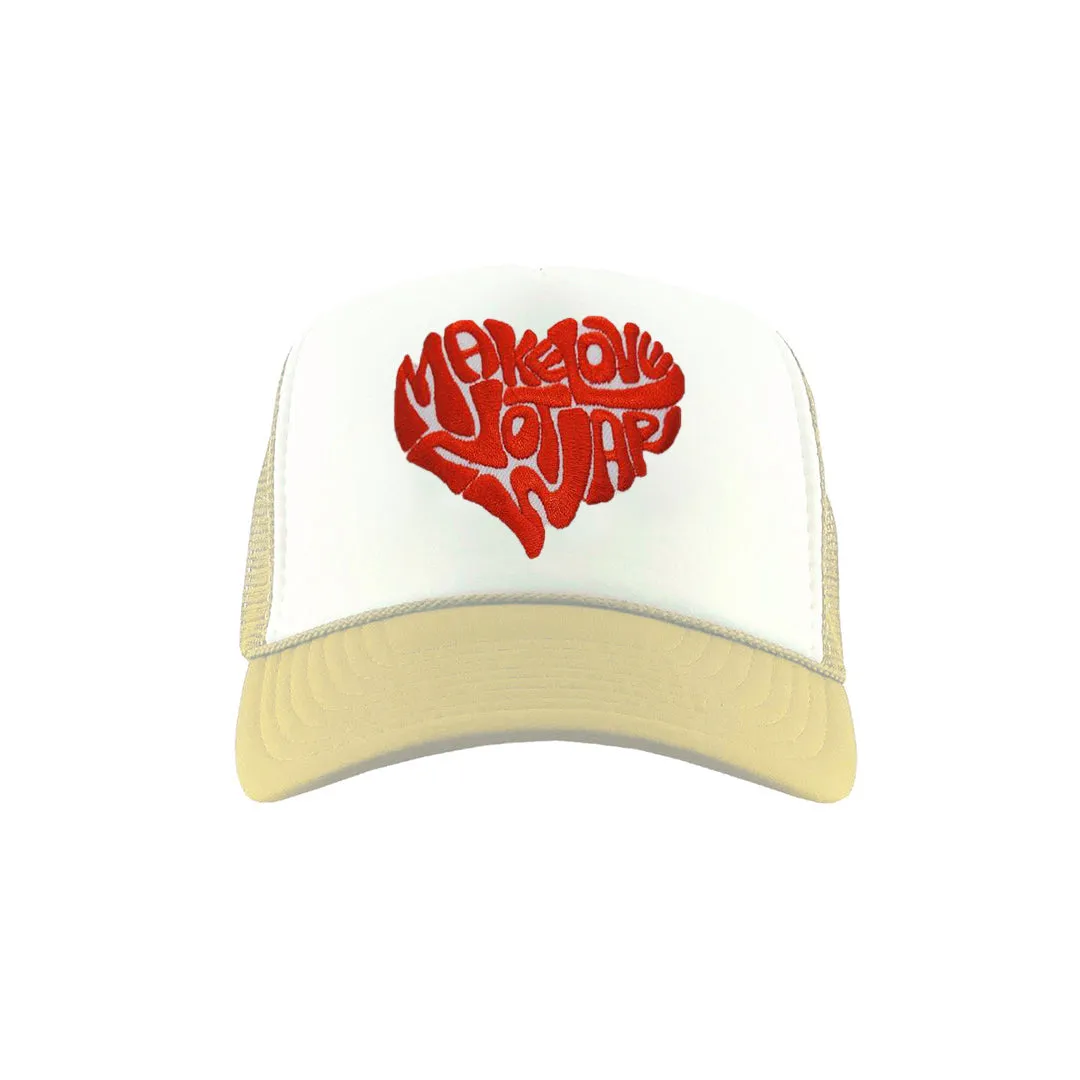 TDNY Make Love Not War Trucker Hat in White/Sand