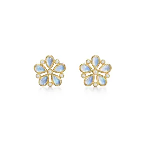 Temple St. Clair 18K Yellow Gold Diamond and Rainbow Moonstone Flower Stud Earrings