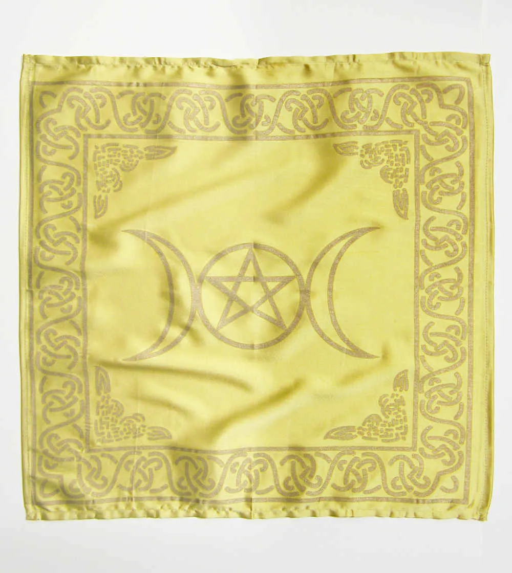 Triple Moon Altar Cloth in Metallic Gold on Yellow/Gold Satin