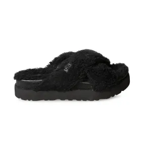 UGG Fuzz Sugar Cross Slide Black Slippers - Women's